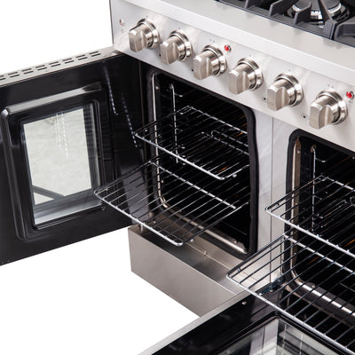 Forno Galiano 48-Inch Freestanding French Door Gas Range, 8 Burners, Griddle, Convection Oven, Energy Efficient