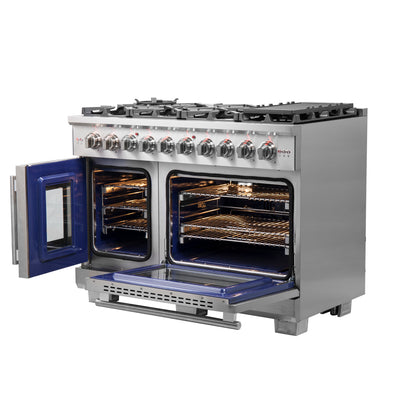 Forno Capriasca 48-Inch Freestanding French Door Gas Range, 8 Burners, Convection Oven, Energy Efficient