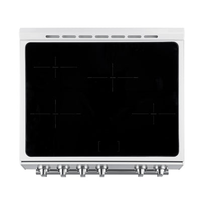 Forno Leonardo Espresso 30-Inch Slide-In White Induction Range, Convection Oven, 5 Cooking Zones, Touch Control Panel