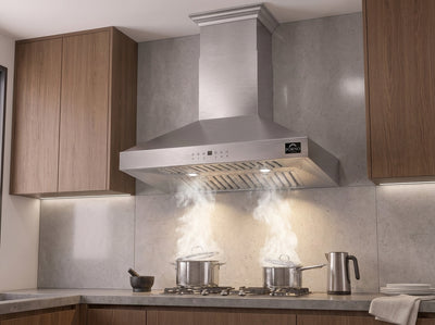 Forno Coppito 30-Inch Island Range Hood, Stainless Steel, LED Lighting, Adjustable Fan Speeds