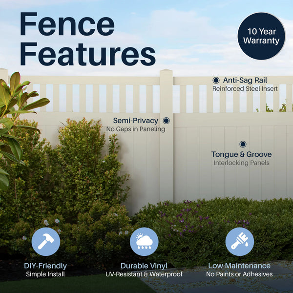 CheryLife 6’ x 6’ Vinyl Semi-Private Fence – Sand - Denver Series