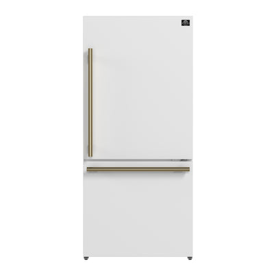 Forno Milano 2-Piece 62-Inch Freestanding Dual Bottom Freezer Refrigerator, White – 34.4 cu.ft, Touch Control, Ice Maker