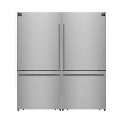 Forno Milano 2-Piece 62-Inch Freestanding Dual Bottom Freezer Refrigerator, Stainless Steel – 34.4 cu.ft, Touch Control, Ice Maker