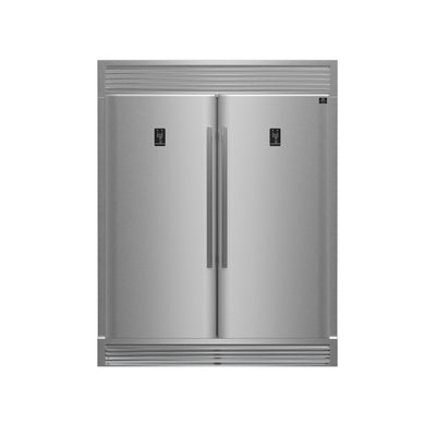 FORNO Premium 3-Piece Kitchen Bundle - FORNO Galiano 48" Freestanding Gas Range, FORNO Rizzuto 60" W. Dual Combo Convertible Refrigerator, FORNO 48" Wall Mount Range Hood - FBDL-018-02US