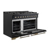 Forno Antico 48-Inch Freestanding Gas Range, Black, Antique Brass Design, 8 Burners, Griddle, Double Ovens, Energy Efficient