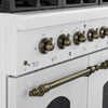 Forno Antico 48-Inch Freestanding Gas Range, White, Antique Brass Design, 8 Burners, Griddle, Double Ovens, Energy Efficient