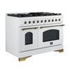 Forno Antico 48-Inch Freestanding Gas Range, White, Antique Brass Design, 8 Burners, Griddle, Double Ovens, Energy Efficient