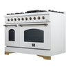 Forno Antico 48-Inch Freestanding Gas Range, White, Antique Brass Design, 8 Burners, Griddle, Double Ovens, Energy Efficient