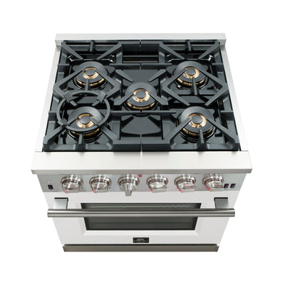Forno Capriasca 30-Inch Freestanding Gas Range, 4 Burners, True Convection Oven