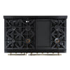 Forno Antico 48-Inch Freestanding Gas Range, Black, Antique Brass Design, 8 Burners, Griddle, Double Ovens, Energy Efficient