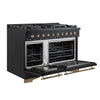 Forno Antico 48-Inch Freestanding Gas Range, Black, Antique Brass Design, 8 Burners, Griddle, Double Ovens, Energy Efficient