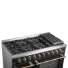 FORNO Galiano 48-inch Gas Range Black & Antique Brass Design, 8 Burners, 107,000 BTU, Griddle, 6.58 cu.ft. Double Ovens