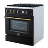 Marco 30-inch Gas Range Black & Antique Brass Design, 4 Burners 37,000 BTU, 4.32 cu.ft. Convection Oven