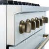 Marco 30-inch Gas Range White & Antique Brass Design, 4 Burners 37,000 BTU, 4.32 cu.ft. Convection Oven