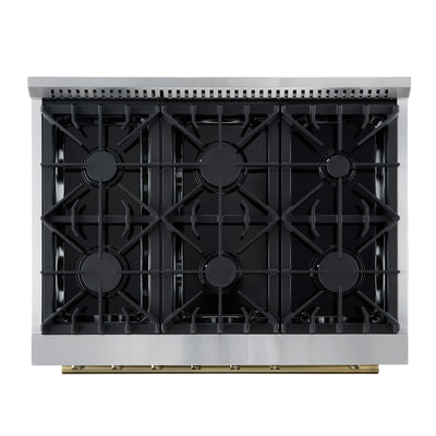 Marco 36-Inch Gas Range White & Antique Brass Design, 6 Burners 67,000 BTU, 5.36 cu.ft. Convection Oven