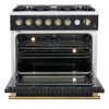 Marco 36-Inch Gas Range Black & Antique Brass Design, 6 Burners 67,000 BTU, 5.36 cu.ft. Convection Oven