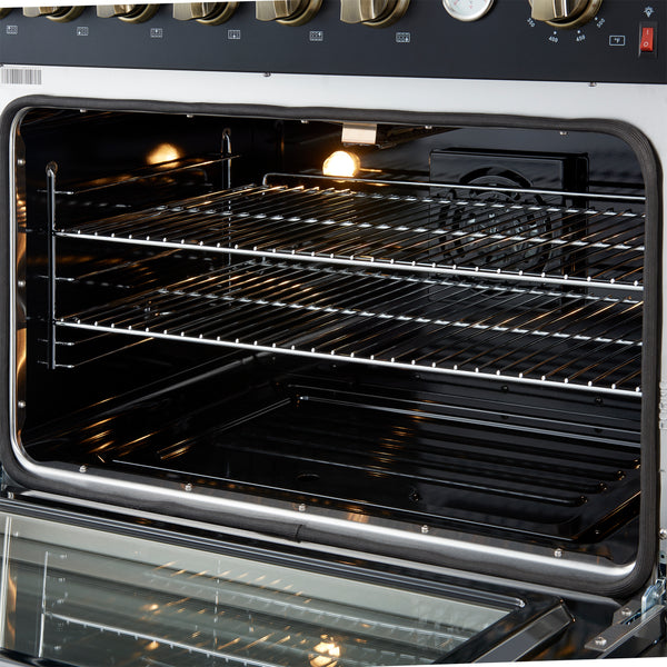 Marco 36-Inch Gas Range Black & Antique Brass Design, 6 Burners 67,000 BTU, 5.36 cu.ft. Convection Oven