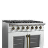 Forno Galiano 36-inch French Door Gas Range White and Antique Brass Design, 6 Sealed Burners 83,000 BTU, 5.36 cu.ft. Convection Oven
