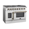 Forno Galiano 48-Inch Freestanding French Door Gas Range, White & Antique Brass