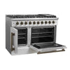 Forno Galiano 48-Inch Freestanding French Door Gas Range, White & Antique Brass