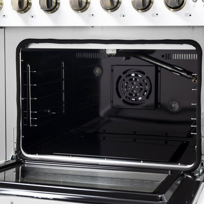 Forno Galiano 48-Inch Freestanding French Door Gas Range, White & Antique Brass