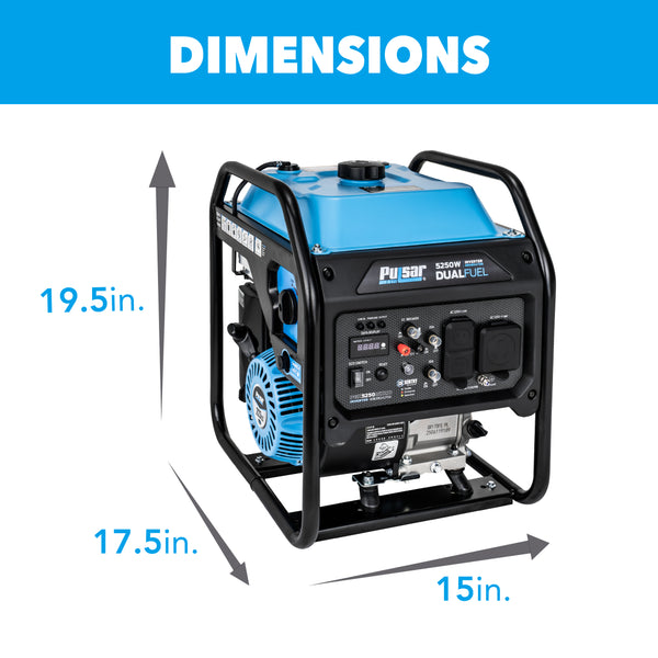 Pulsar 5250W Dual Fuel Open Frame Inverter Generator with CO Sentry