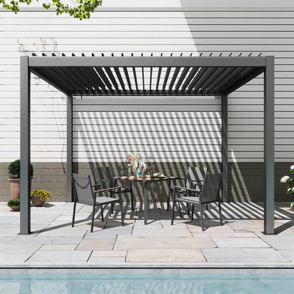 Outdoor Louvered Pergola 10x13 Ft with Gutter with Adjustable Roof#color_black