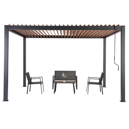 Outdoor Louvered Pergola 10x13 Ft with Gutter with Adjustable Roof#color_wooden