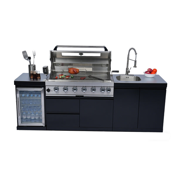 Cherylife NG 96-Inch 6-Burner 72,000 BTU Natural Gas Grill Island – Outdoor Kitchen with Wine Cooler, Refrigerator, Rotisserie, Stainless Steel Countertop & Storage
