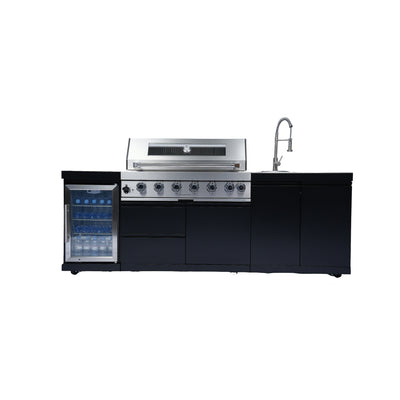 Cherylife 96-Inch 6-Burner 85,000 BTU Gas Grill Island – Outdoor Kitchen with Wine Cooler, Refrigerator, Rotisserie, Stainless Steel Countertop & Storage