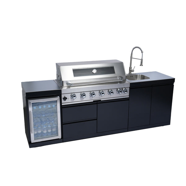 Cherylife 96-Inch 6-Burner 85,000 BTU Gas Grill Island – Outdoor Kitchen with Wine Cooler, Refrigerator, Rotisserie, Stainless Steel Countertop & Storage