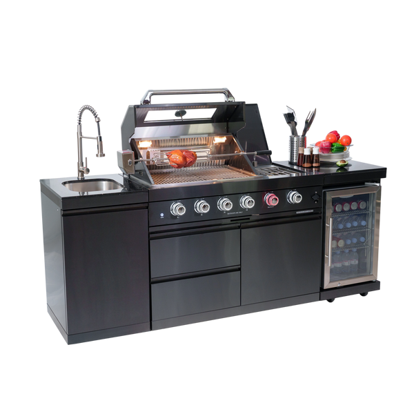 Cherylife S00006 NG 85-Inch 4-Burner 72,000 BTU Natural Gas Grill Island – Outdoor Kitchen with Refrigerator, Wine Cooler, Rotisserie, Granite Countertop & Sink