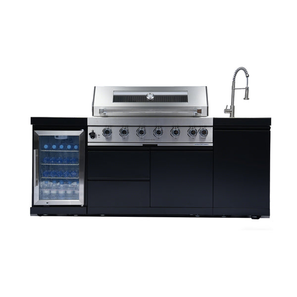 Cherylife NG 82-Inch 6-Burner 72,000 BTU Natural Gas Grill Island – Outdoor Kitchen with Wine Cooler, Refrigerator, Rotisserie, Stainless Steel Countertop & Storage