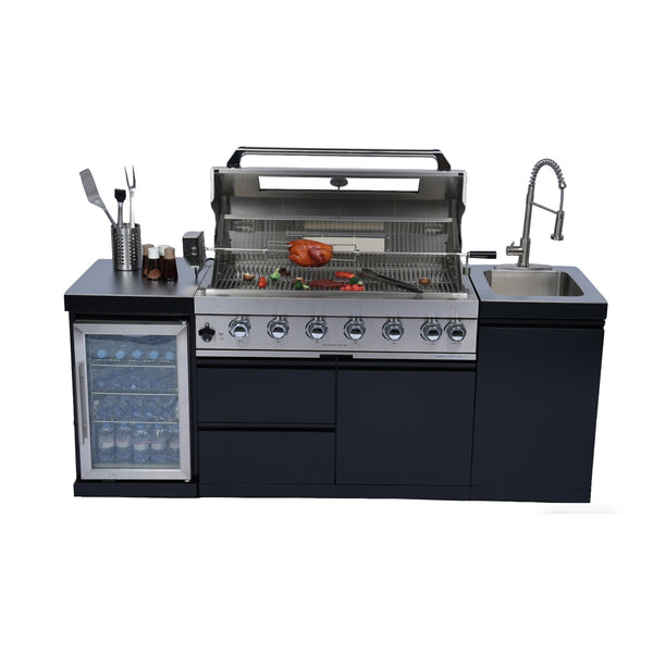 Cherylife 82-Inch 6-Burner 85,000 BTU Gas Grill Island – Outdoor Kitchen with Wine Cooler, Refrigerator, Rotisserie, Stainless Steel Countertop & Storage