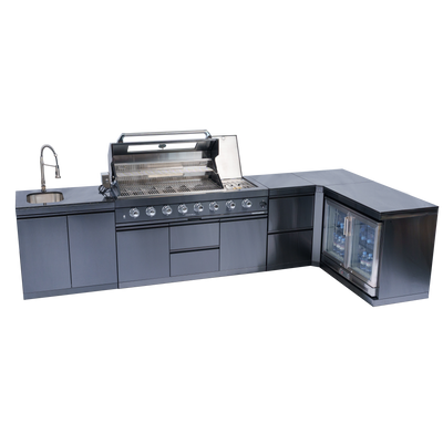 Cherylife 157-Inch 6-Burner 96,000 BTU Gas Grill Island – Outdoor Kitchen with Wine Cooler, Refrigerator, Rotisserie, Granite Countertops & Storage