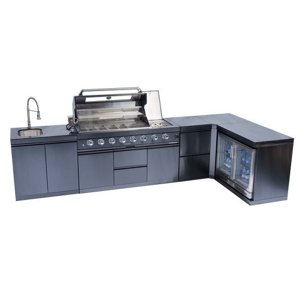 Cherylife 157-Inch 6-Burner 96,000 BTU Gas Grill Island – Outdoor Kitchen with Wine Cooler, Refrigerator, Rotisserie, Granite Countertops & Storage