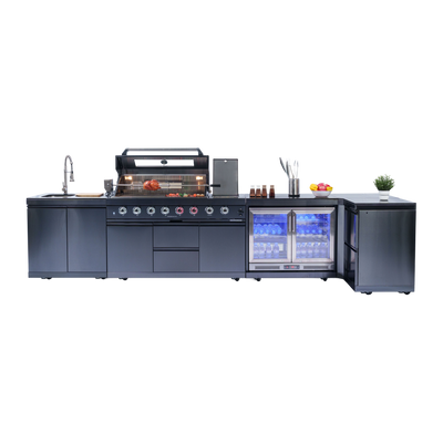 Cherylife 157-Inch 6-Burner 96,000 BTU Gas Grill Island – Outdoor Kitchen with Wine Cooler, Refrigerator, Rotisserie, Granite Countertops & Storage