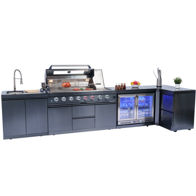 Cherylife 157-Inch 6-Burner 96,000 BTU Gas Grill Island – Outdoor Kitchen with Wine Cooler, Refrigerator, Rotisserie, Granite Countertops & Storage