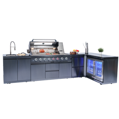Cherylife 157-Inch 6-Burner 96,000 BTU Gas Grill Island – Outdoor Kitchen with Wine Cooler, Refrigerator, Rotisserie, Granite Countertops & Storage