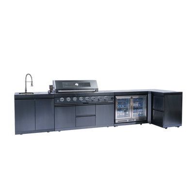 Cherylife 157-Inch 6-Burner 96,000 BTU Gas Grill Island – Outdoor Kitchen with Wine Cooler, Refrigerator, Rotisserie, Granite Countertops & Storage