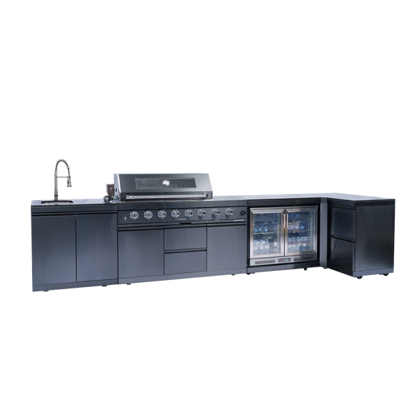 Cherylife 157-Inch 6-Burner 96,000 BTU Gas Grill Island – Outdoor Kitchen with Wine Cooler, Refrigerator, Rotisserie, Granite Countertops & Storage
