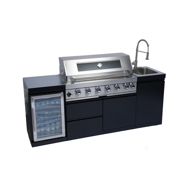 Cherylife NG 82-Inch 6-Burner 72,000 BTU Natural Gas Grill Island – Outdoor Kitchen with Wine Cooler, Refrigerator, Rotisserie, Stainless Steel Countertop & Storage