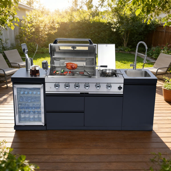 Cherylife 85-Inch 4-Burner 72,000 BTU Gas Grill Island – Outdoor Kitchen with Wine Cooler, Refrigerator, Rotisserie, Stainless Steel Countertop & Storage