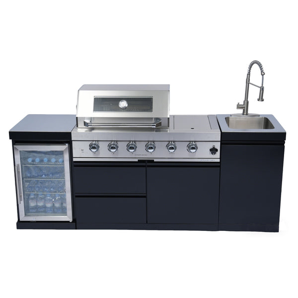 Cherylife NG 85-Inch 4-Burner 72,000 BTU Natural Gas Grill Island – Outdoor Kitchen with Wine Cooler, Refrigerator, Rotisserie, Stainless Steel Countertop & Storage