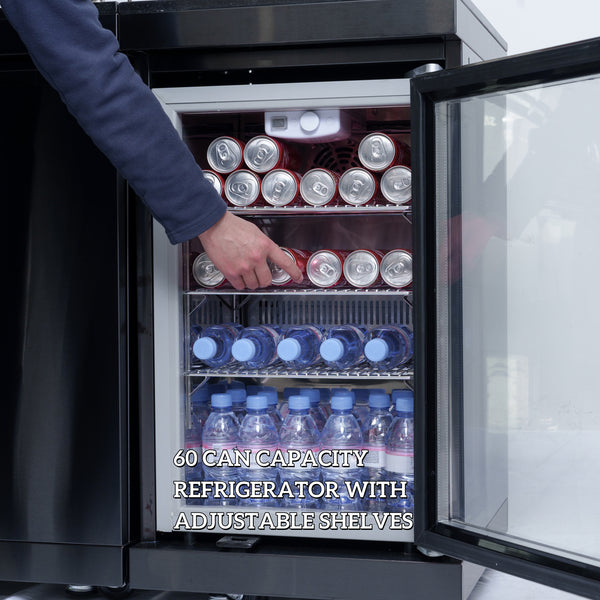 CheryLife 43-Inch 6-Burner 85000 BTU Deluxe Stainless Steel Gas Outdoor Kitchen Bar Barbecue Island Grill + Wine Cooler Compact Refrigerator + Rotisserie kit + Granite Countertops + Stainless steel Sink