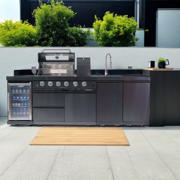 Cherylife NG 85-Inch 4-Burner 72,000 BTU Natural Gas Grill Island – Outdoor Kitchen with Wine Cooler, Compact Refrigerator, Rotisserie, Granite Countertop & Sink