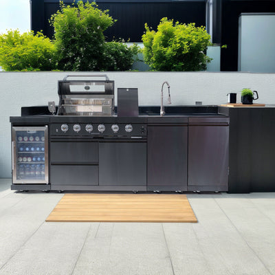 Cherylife 85-Inch 4-Burner 72,000 BTU Gas Grill Island – Outdoor Kitchen with Wine Cooler, Refrigerator, Rotisserie, Granite Countertops & Sink