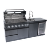 CheryLife 82-Inch 6-Burner 85000 BTU Propane Gas Outdoor Kitchen Island Grill – All-in-One Prefab BBQ Station with Wine Cooler, Compact Refrigerator, Rotisserie Kit, Granite Countertops & Stainless Steel Sink