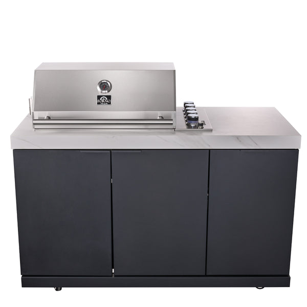 Forno Rimini Outdoor Kitchen: 30" BBQ 62,600 BTU, 4.8 cu.ft. Refrigerators, White Countertops