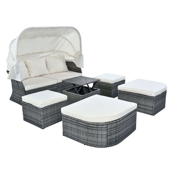 Outdoor Patio Daybed Sunbed with Retractable Canopy